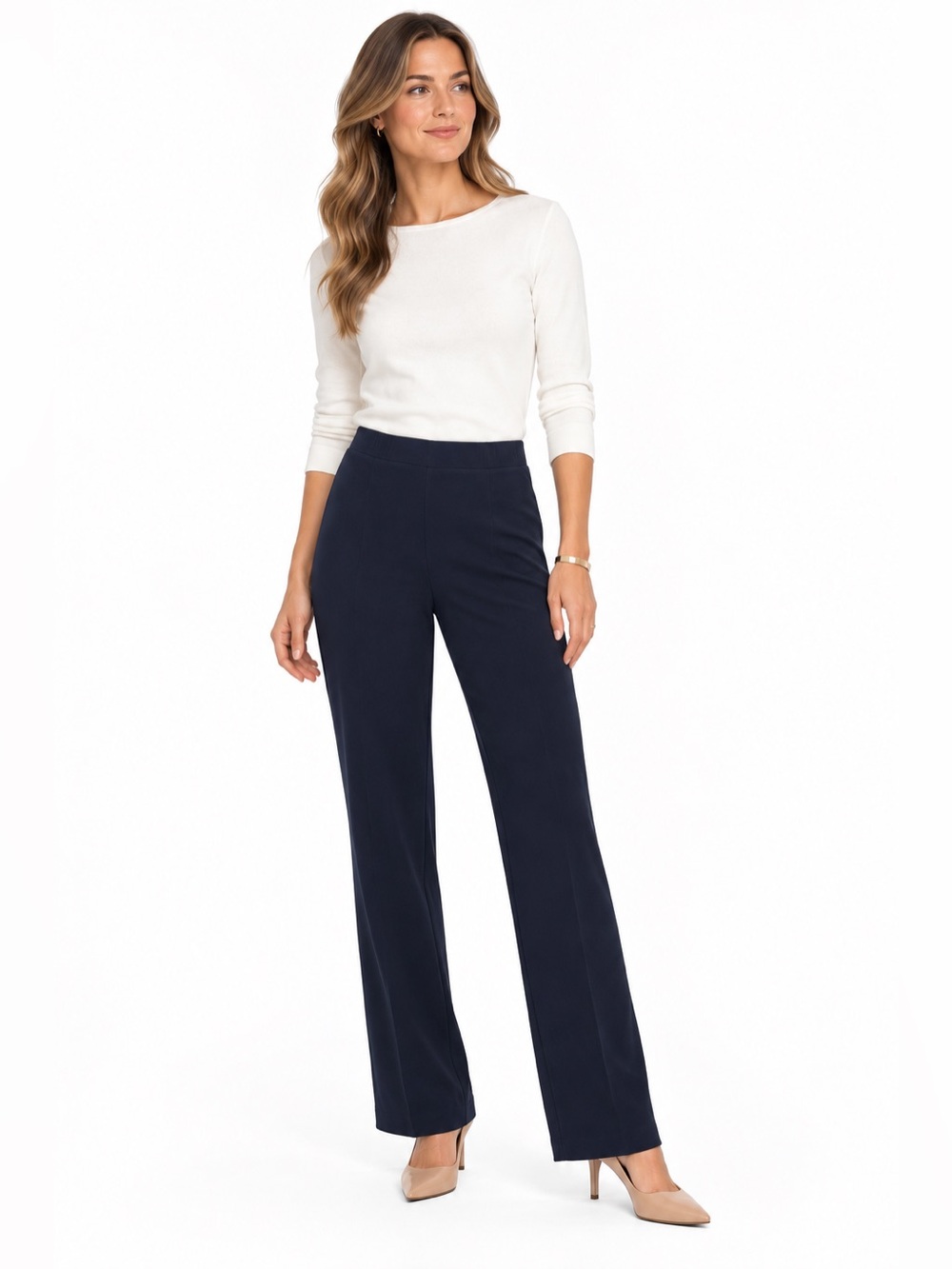 Chico’s Travelers Size 1 Navy Blue Pull On Pants Regular Straight Leg Stretch